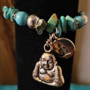 Blue Black Translucent Beaded Wrist Wraps with Charms